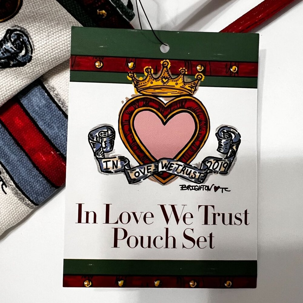 NWT Brighton In Love We Trust Heart Pouch Set Canvas Leather Zipper Bags - Picture 9 of 13